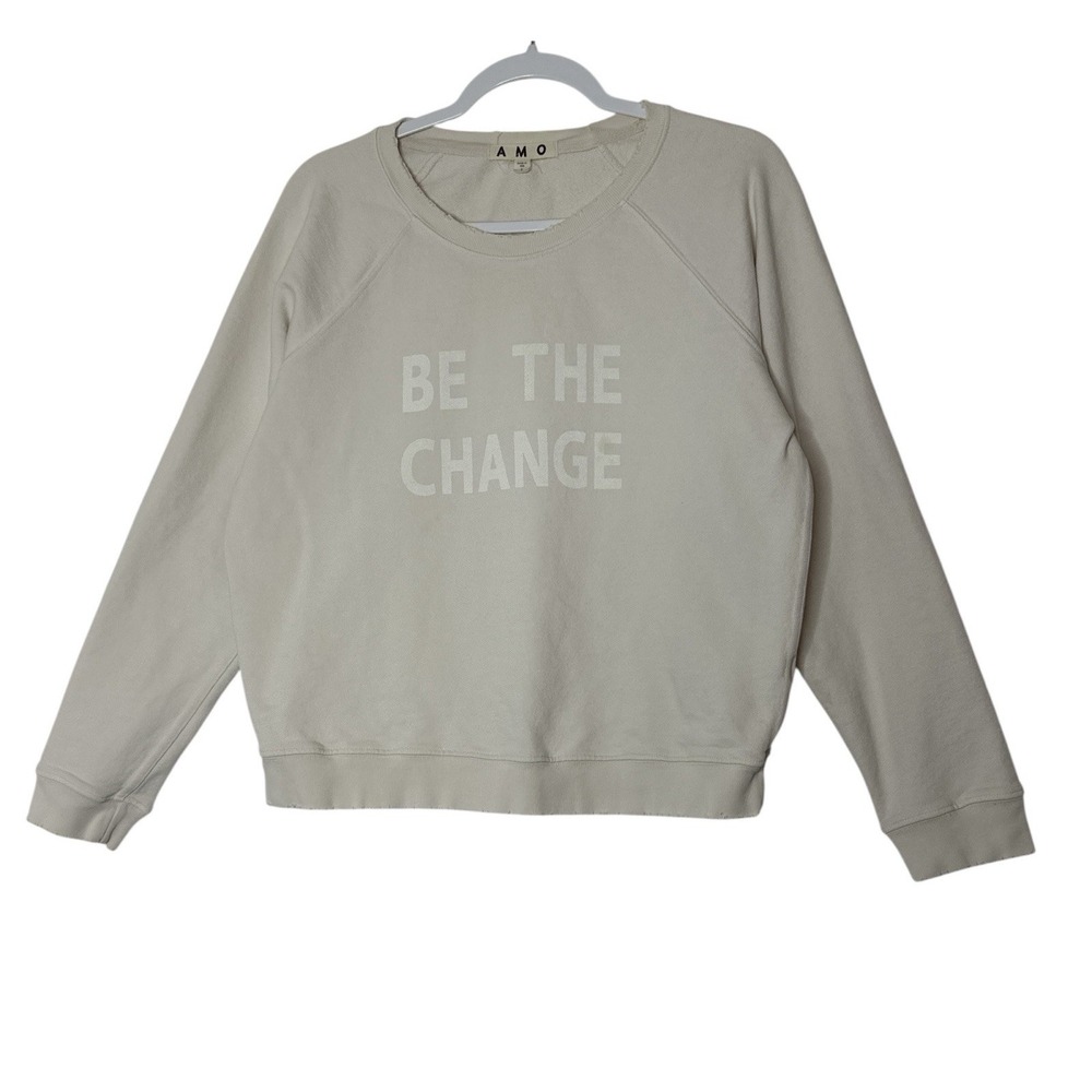 AMO Sweater‎ Top Women's Large Beige Long Sleeve Outdoor Designer Cropped